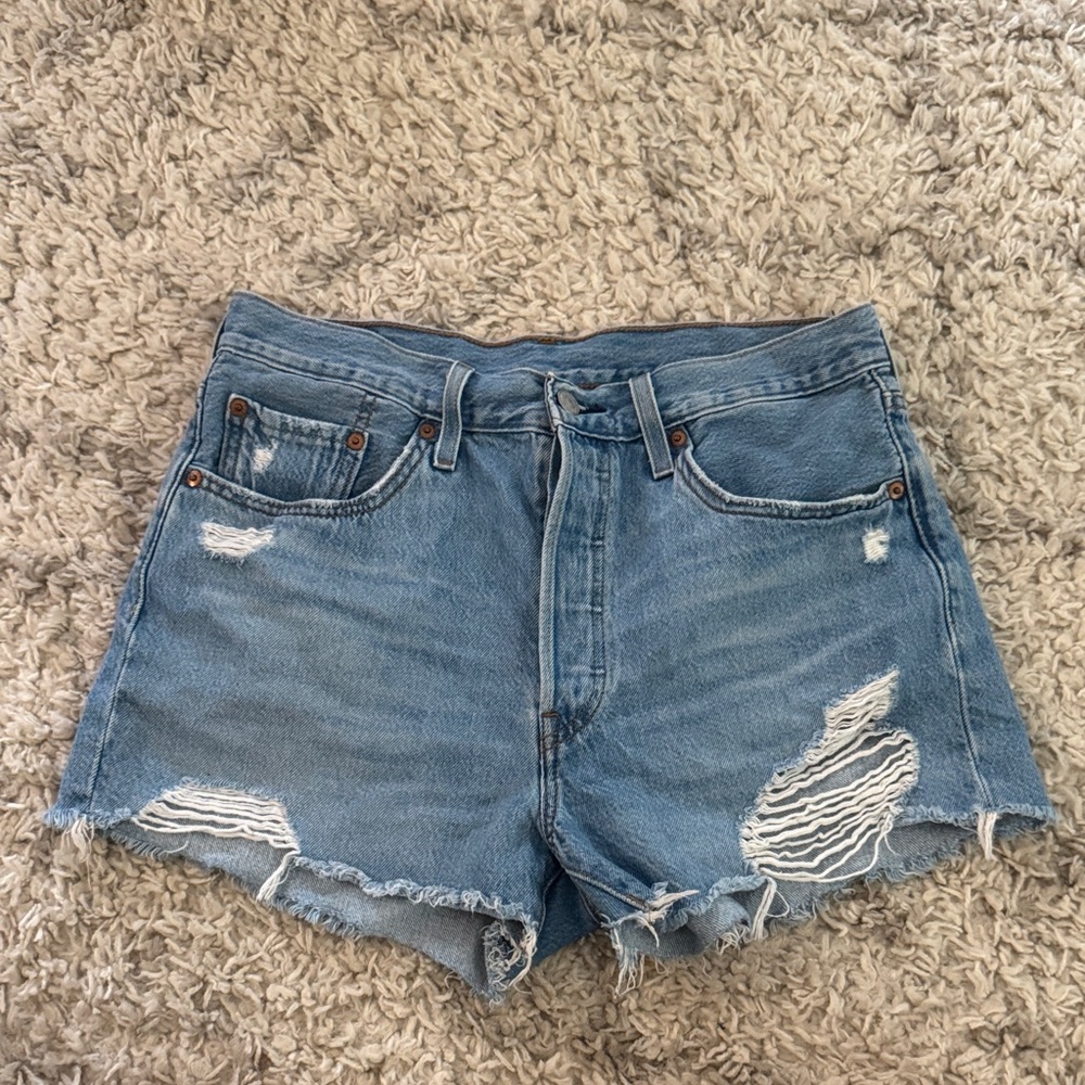 Levi's Light Blue Distressed Jean Shorts